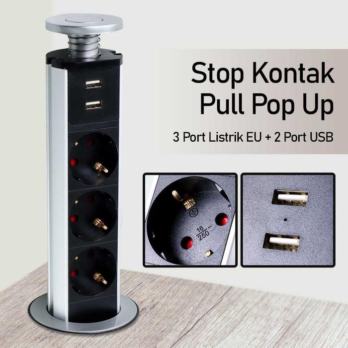 Jual Stop Kontak Meja Pop Up Bulat Tabung Plug Socket With USB Port ...