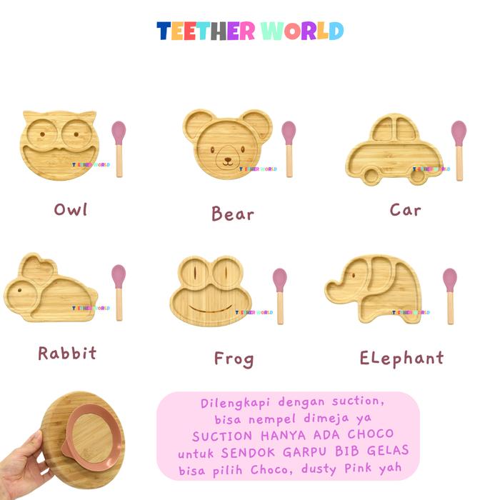Gambar Bamboo Suction Plate Spoon Set Piring Sendok Makan Bayi Bambu Silikon - Piring+S, Rabbit dari Teetherworld undefined Tokopedia