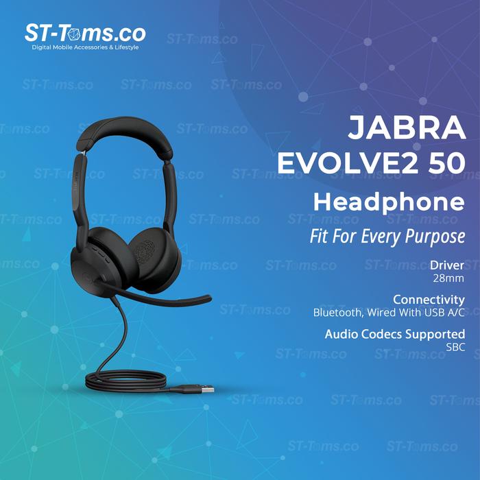 Gambar Jabra Evolve2 50 Stereo Wired & Bluetooth Connectivity ANC Headphone - MS Team USB A dari ST-Toms.co undefined Tokopedia