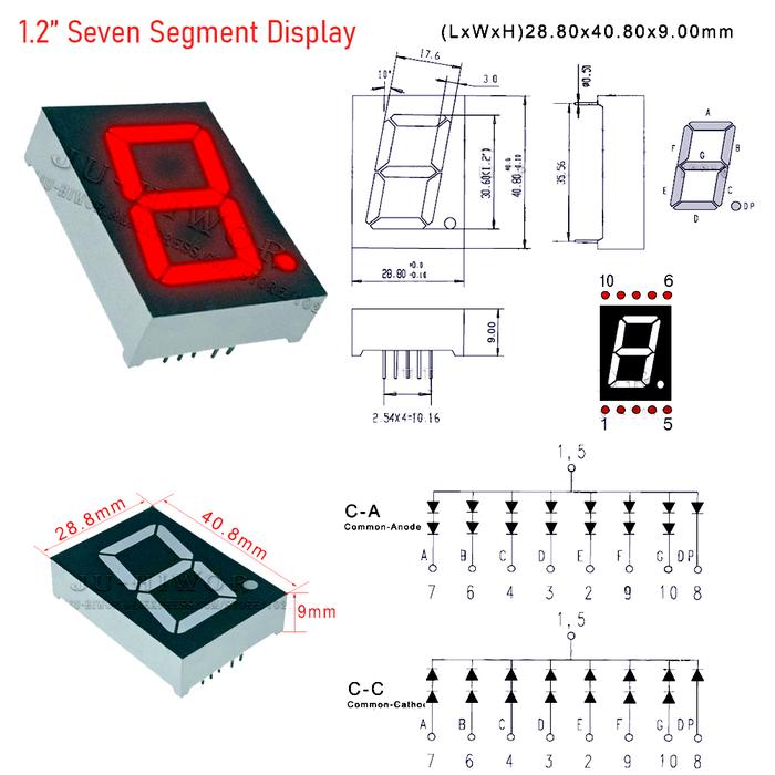 Gambar 1.2" Seven Segment Display 1 Digit 7-Segment 1,2 inch LED Digital Tube - Merah, Common Anode dari Rajacell Bekasi undefined Tokopedia