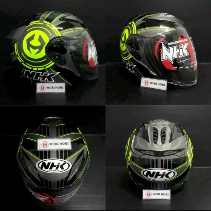 Gambar HELM NHK R6 Blazer Grey Black Yellow Half Face Motif Size L 100% New dari Venomx Zippo Jogja undefined Tokopedia