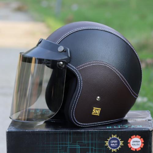 Gambar Helm full leher bogo kulit full face original dewasa free dus & bubble - COKLAT HITAM, PAT PENDEK dari Helm Bogo Dewasa undefined Tokopedia