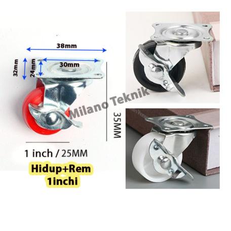 Gambar Roda PVC 1 inch (Mati-Hidup-Rem) KASTOR Taiwan Roda Troli Nylon/pcs - Plate Hidup Rem, Merah dari Milano Teknik undefined Tokopedia