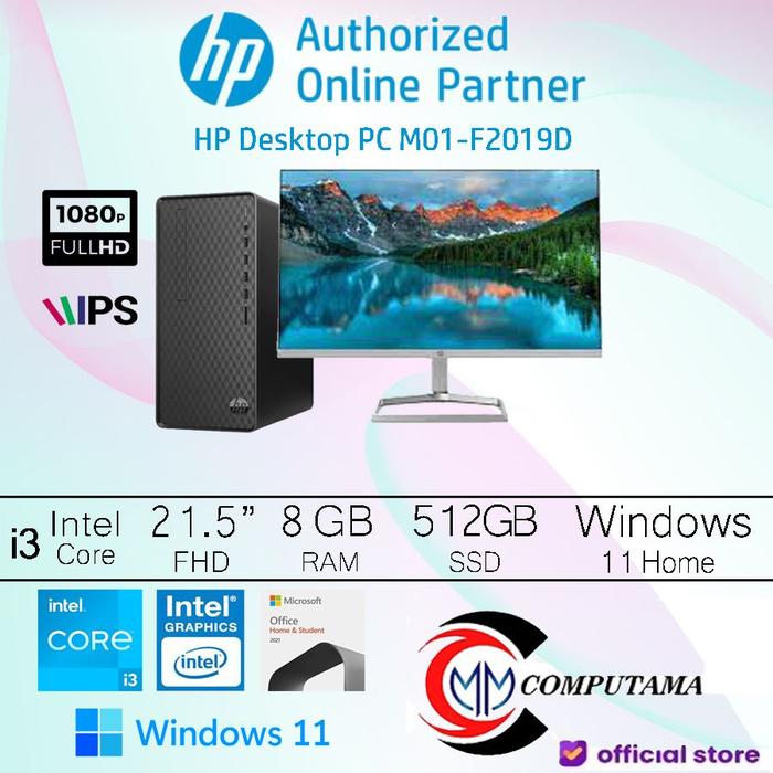 Gambar HP PC Desktop M01-F2019d i3-12100 8GB 512GB SSD DVDRW Win11+OHS - M22F FHD 21,5'' dari M.M Computama undefined Tokopedia