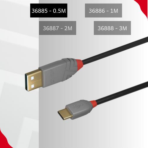 Gambar Kabel Data LINDY USB Male Type C to A Male Fast Charging USB 2.0 0.5 Meter - 3 Meter 36885-7 - 36885 - 0.5M dari LINDY INDONESIA undefined Tokopedia