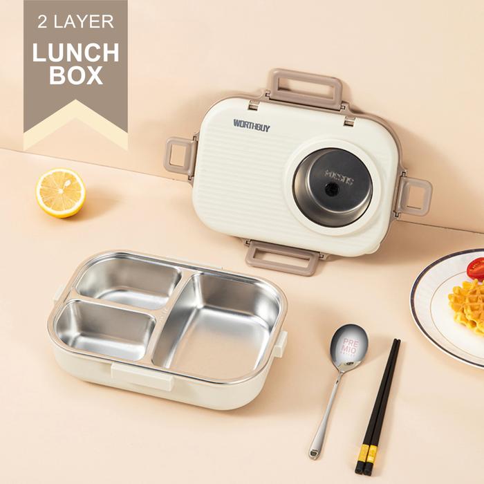 Gambar PREMIO Tempat Kotak Bekal Makan Bento Lunch Box Stainless Anti Tumpah - LUNCH BOX KREM dari Premio Outlet undefined Tokopedia