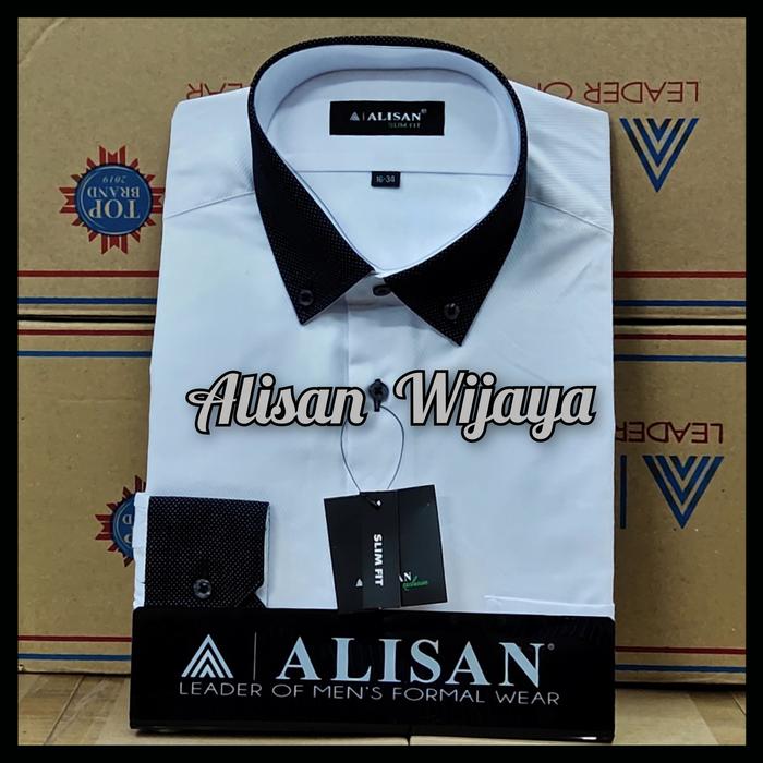 Gambar Kemeja Alisan Dobby Putih Krah Bintik Hitam Slim Fit Lengan Panjang - Putih, 14,5-33 (S) SF dari Alisan Wijaya undefined Tokopedia
