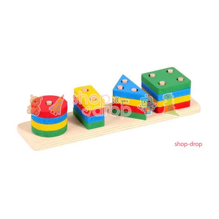 Gambar Mainan Edukasi Puzle Kayu Geometri Board - Puzzle Sortir Shape Panjang - Rainbow dari ShopDrop88 undefined Tokopedia
