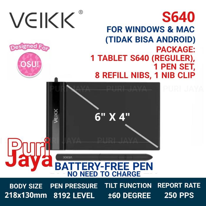 Gambar VEIKK S640V2 Battery Free Pen S640 V2 6 Inch Drawing Tablet 8192 Level - S640, Tanpa Bag/Pouch dari Puri Denshi undefined Tokopedia