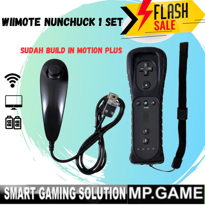 Gambar Wiimote (build in motion plus)& Nuchuck Putih 1 set - Hitam dari Mpgame88 undefined Tokopedia