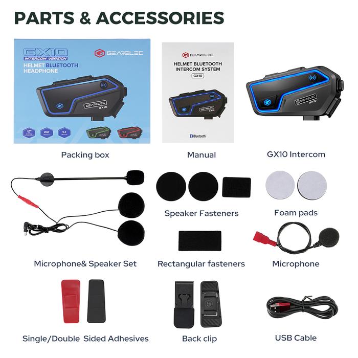 Gambar GX10 Helm Bluetooth 5.2 + EQ Efek Suara Intercom Headset 10 Orang - GX10 dari GEARELEC AUTO undefined Tokopedia