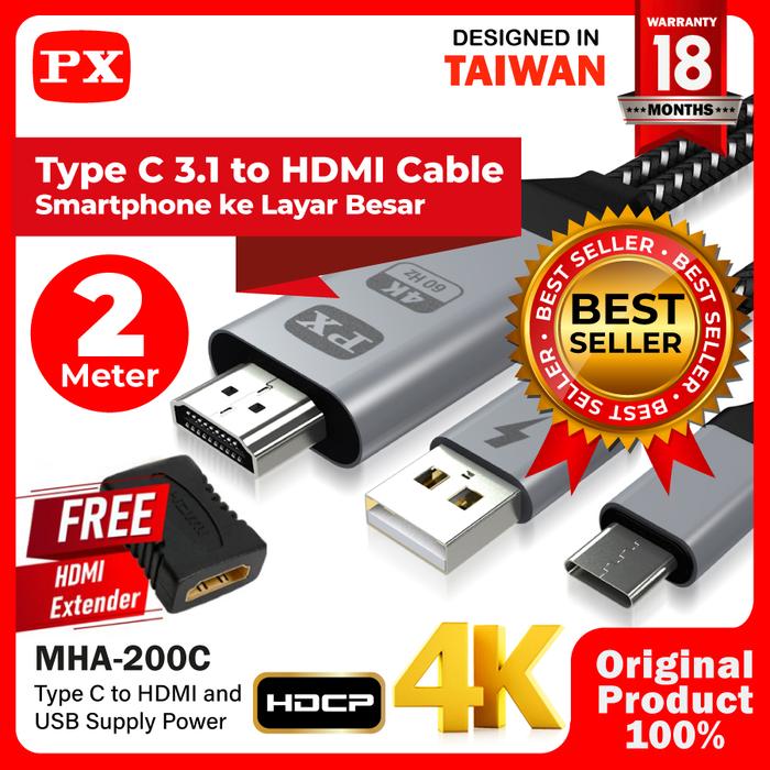 Gambar Type C USB Smartphone ke TV HDMI Kabel Converter PX MHA-200C 2 meter dari Lintas Digital_NEW undefined Tokopedia