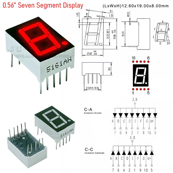 Gambar 0.56" Seven Segment Display 1 Digit 7-Segment 0,56 inch LED Digital - Merah, Common Anode dari Rajacell Bekasi undefined Tokopedia