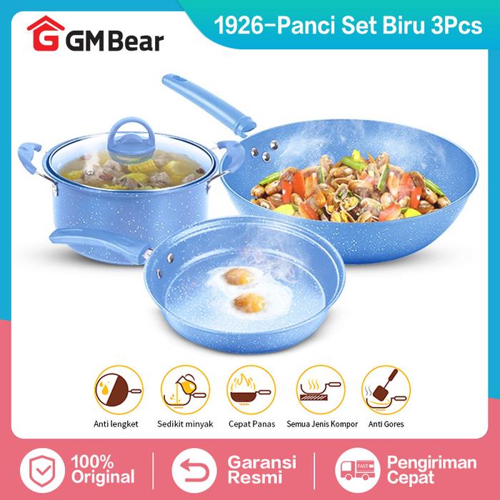 Gambar GM Bear Panci Wajan Teflon Set isi 3pcs P0220 - Arria Panci Teflon - 1926-Light Blue dari GM Bear undefined Tokopedia
