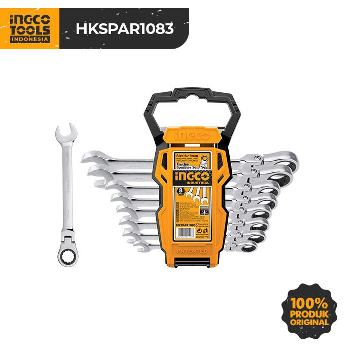 Gambar 8-Pcs Ratchet Spanner Set INGCO HKSPAR1083 Kunci Ring Pas Kepala Tekuk dari INGCO Tools by GUNKA undefined Tokopedia
