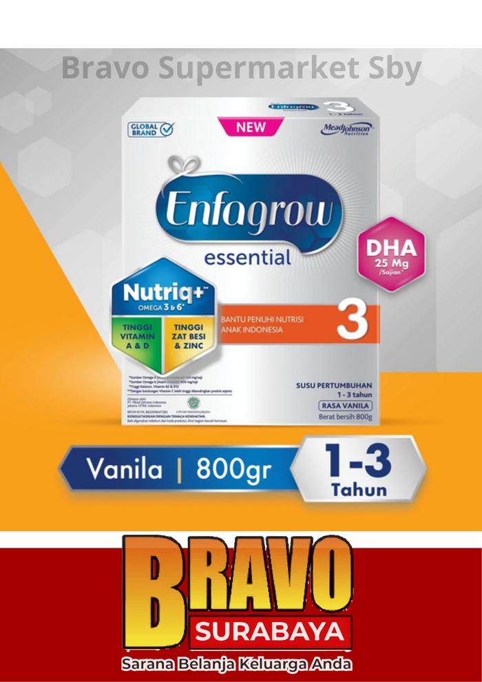 Gambar Enfagrow Essential 3 800gr / Susu Pertumbuhan Anak 1-3thn - Vanila dari Bravo Supermarket Official undefined Tokopedia