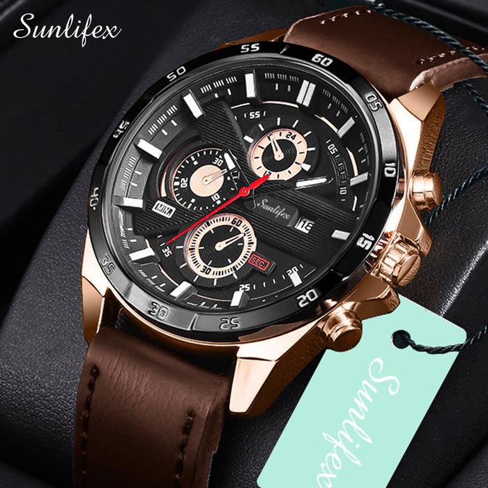 Gambar SUNLIFEX Jam Tangan Pria Klasik Kalender Tali Kulit Bercahaya Kuarsa - brownblack dari Rebirth Jam Tangan undefined Tokopedia