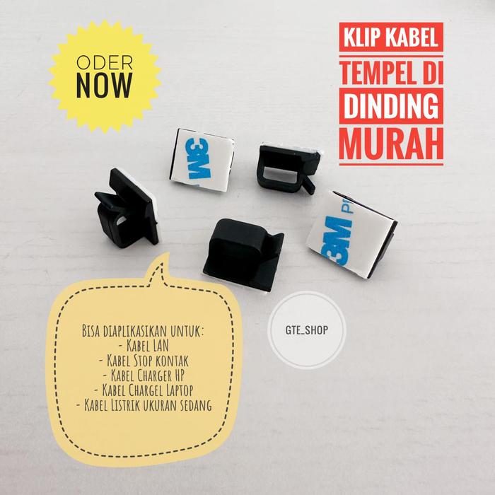 Gambar Klip Kabel Tempel Klem Kabel Tembok Double Tape Cable Clip Management - Hitam dari GTEShop undefined Tokopedia