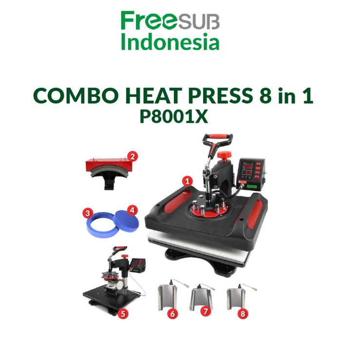 Gambar FREESUB - Mesin Press Kaos, Sepatu, Topi, Pulpen, Mug, Piring P8001X (5 in 1 / 8 in 1/ 11 in 1) - Combo Heat Press All In One untuk Kaos, Bag, Puzzle, Plat Aluminium, Bantal, Mug, Piring (DTG, DTF, Polyflex, Sublime, Transfer Paper, Platisol, Rubber) - 8 in 1, Surabaya dari Sun Indonesia undefined Tokopedia