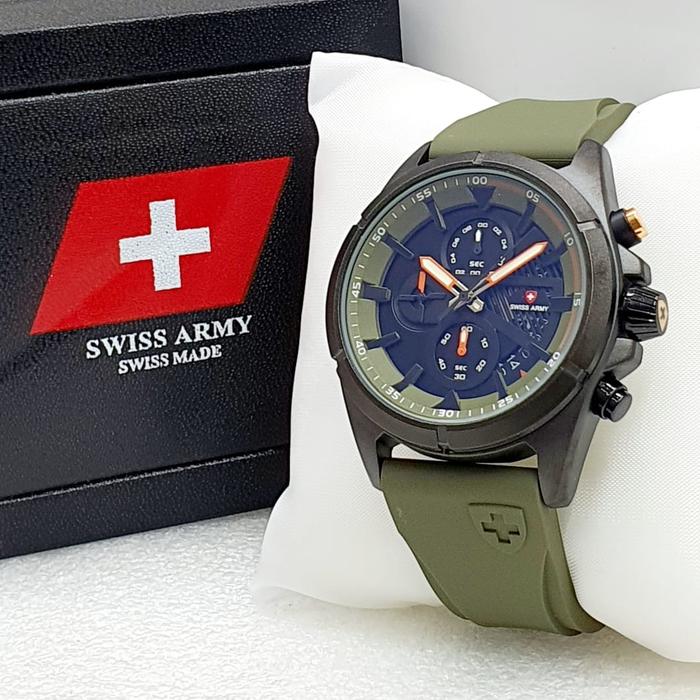 Gambar JAM TANGAN PRIA FASHION SWISS ARMY STRAP RUBBER CHRONO AKTIF ANTI AIR - Hijau Army dari Central Arloji undefined Tokopedia