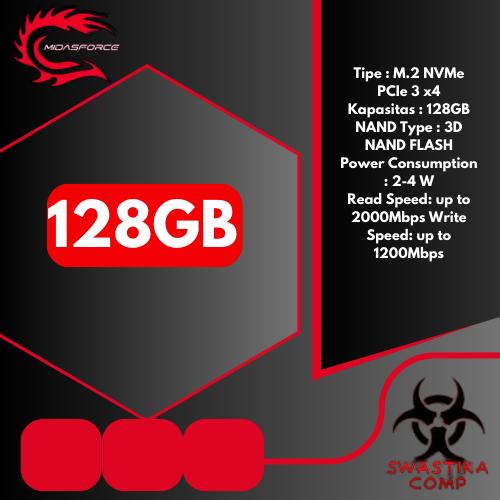 Gambar Ssd M2 Nvme MIDASFORCE 128Gb,256Gb,512Gb,1Tb,2Tb -Nvme Midas Pcie Gen3 - 128GB, TANPA BAUT dari swastikacomp undefined Tokopedia