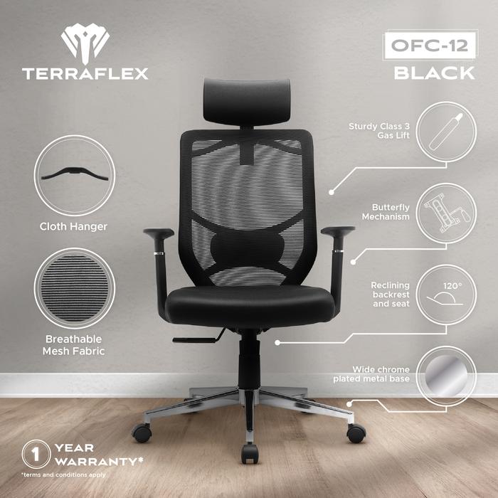 Gambar Terraflex OFC-12 Ergonomic Office Chair Kursi Kantor Ergonomis - Black dari Terraflex Shop undefined Tokopedia