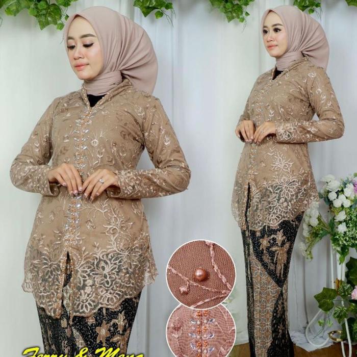 Gambar kebaya encim tulle payet setelan kebaya encim modern kebaya kondangan - Set Mocca, L dari Dina_Kebaya undefined Tokopedia