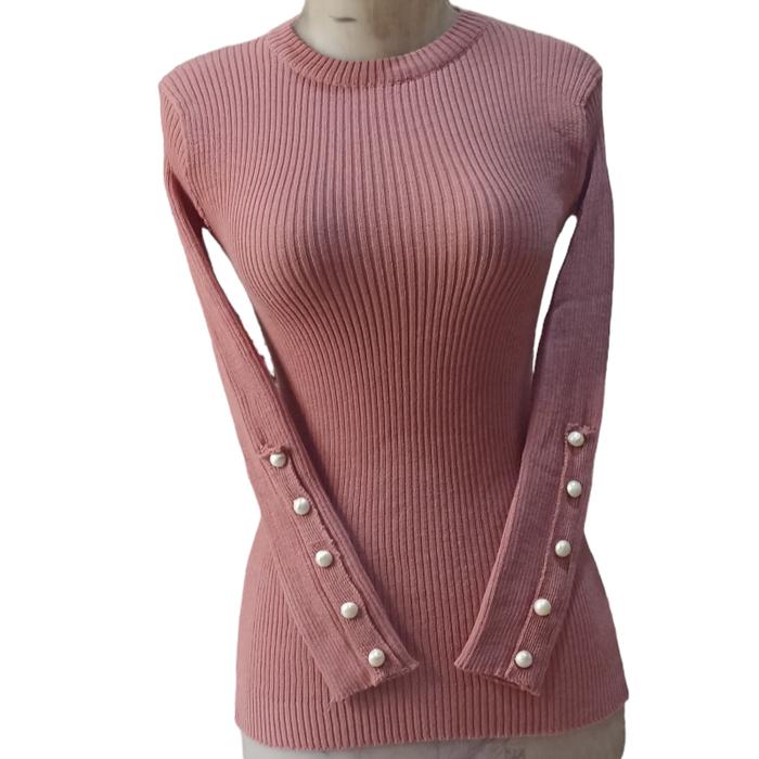 Gambar OZ BUTTON KNIT / Atasan rajut wanita turtle neck V-Neck Baju Fit - dustyping, All Size dari nadyashop.com undefined Tokopedia