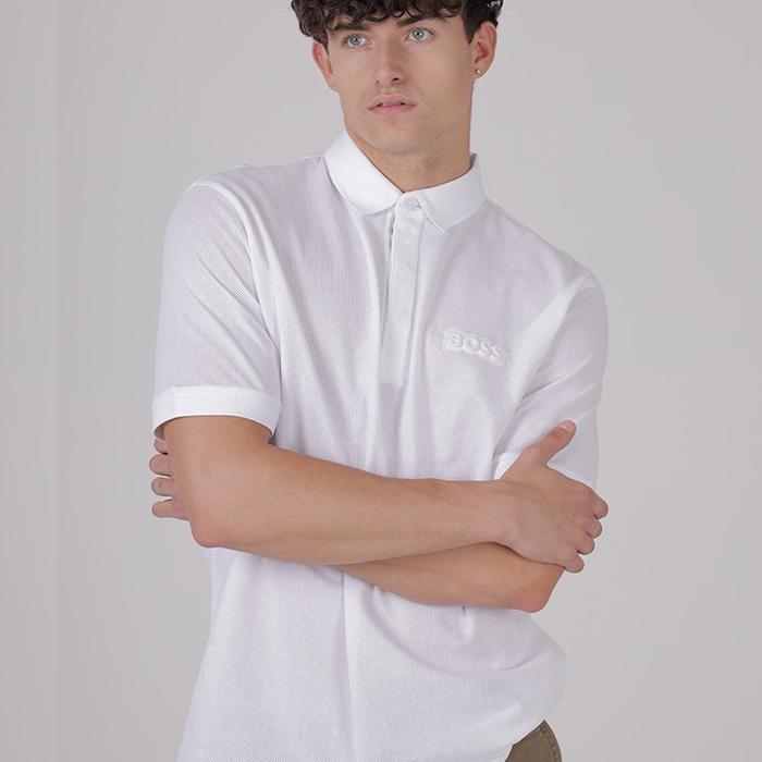 Collar Hugo Boss White Polo T Shirts BOSS Passenger Polo Shirt In