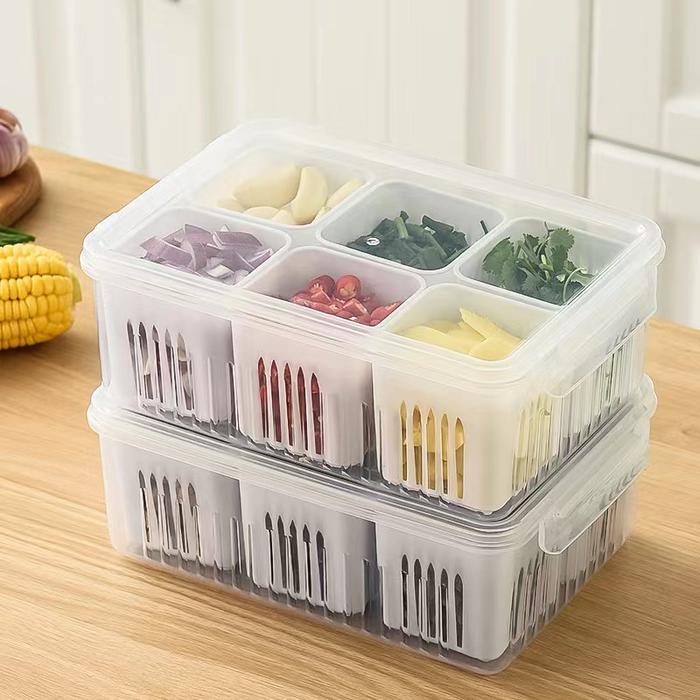 Gambar Wadah Penyimpanan Cabai Bawang Jahe Buah Dengan Saringan 6in1 Kotak 6 Sekatan 24 5x16x9cm Praktis Untuk Makanan Dan Sayur dari ARS T_NEW undefined Tokopedia
