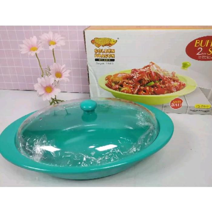 Gambar JUMBO TEMPAT PRASMANAN BUFFET SET OVAL MELAMINE GOLDEN DRAGON - Toska, kecil 13,5" dari vinashome_NEW undefined Tokopedia