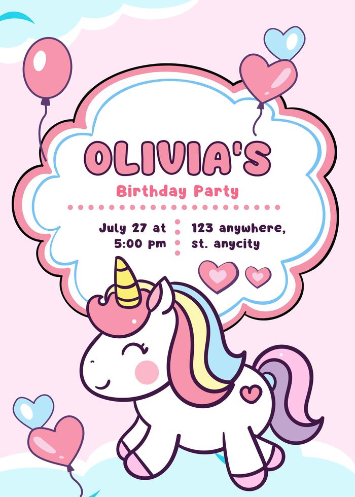Gambar Kartu Undangan Ulang Tahun Anak Birthday invitation custom Mewah - Unicorn, 7x10 cm(isi 8) dari Kingdomesballoonss undefined Tokopedia