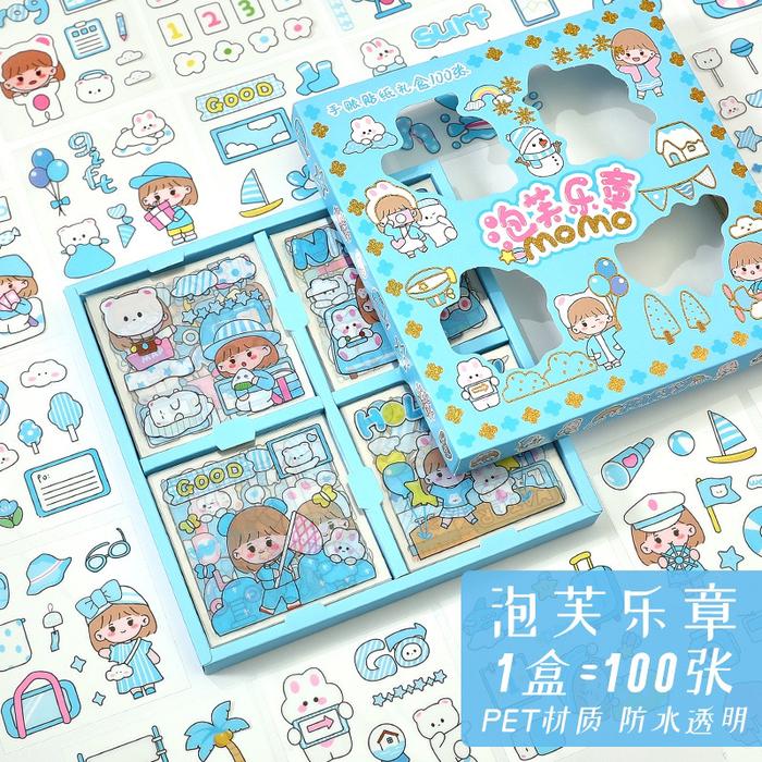 Gambar Stiker 100 Lembar Momo Sticker Waterproof Anti Air Kartun Lucu Korea - Biru dari Sumo Baby Kota Administrasi Jakarta Barat Tokopedia