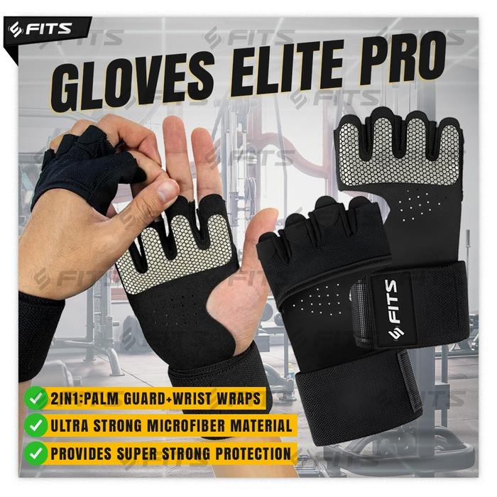 Gambar FITS Gloves Elite PRO Sarung Tangan Gym Fitnes Berkendara Strap Gym - Hitam, S dari SFIDN FITS Shop undefined Tokopedia