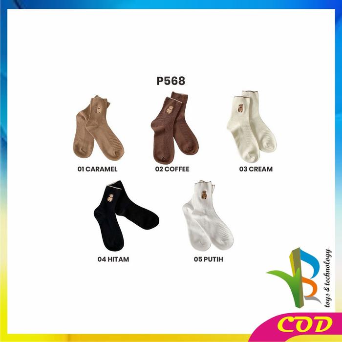 Gambar [COD] RB P568 Kaos Kaki Wanita Korea Motif Beruang Panjang Setinggi Betis - P568, PUTIH dari RB TOYS AND TECHNOLOGY undefined Tokopedia