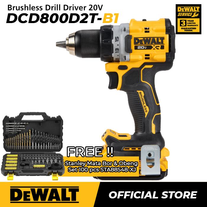 Dewalt Brushless Drill Driver Bor Obeng Baterai 18/20V DCD800D2T  W/STA88548-XJ