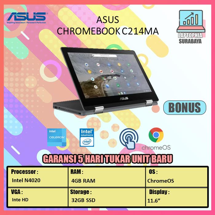 Gambar ASUS CHROMEBOOK FLIP C214MA 2IN1 TOUCH N4020 4GB 32-160GB 11.6 GRY - 32GB, LAPTOP dari Laptophia undefined Tokopedia