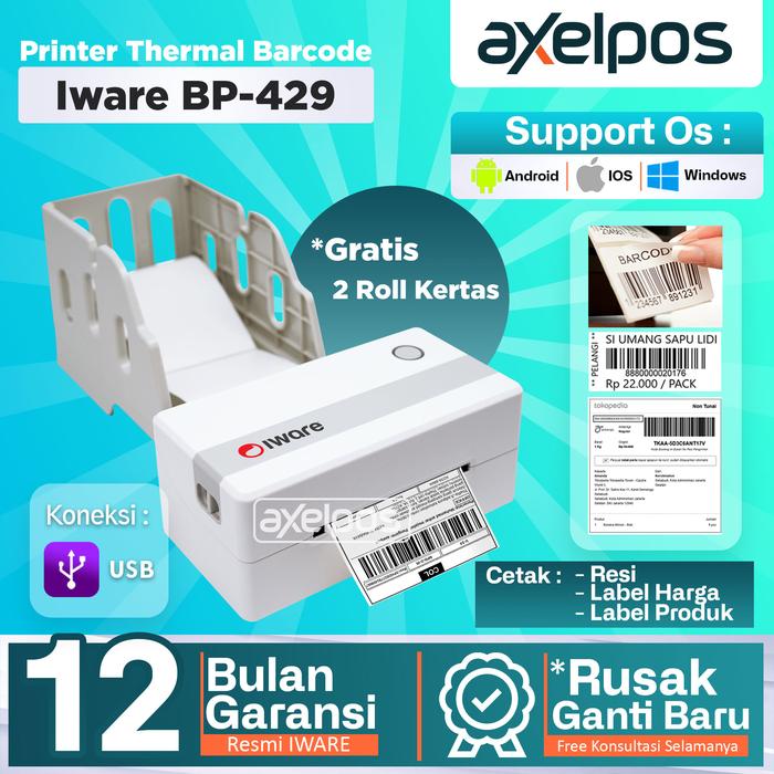 Promo PRINTER BARCODE THERMAL LABEL IWARE BP-429 USB / USB - BLUETOOTH ...