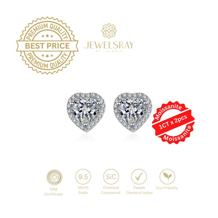 Gambar Anting Amora Halo Heart Cut Moissanite Earrings Jewelry Diamond Look - 1 Carat x 2 dari Luxoela undefined Tokopedia