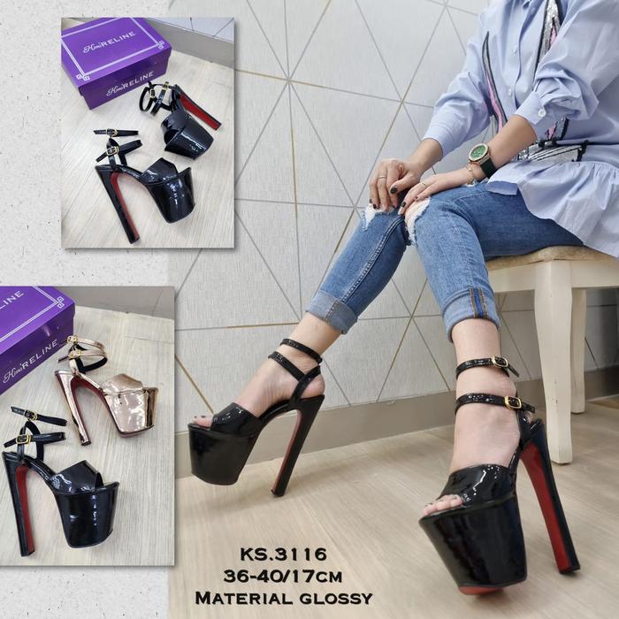 Sepatu heels wanita premium 3116 tinggi hak 17 cm Hitam, 39 di Sinlen09  Tokopedia