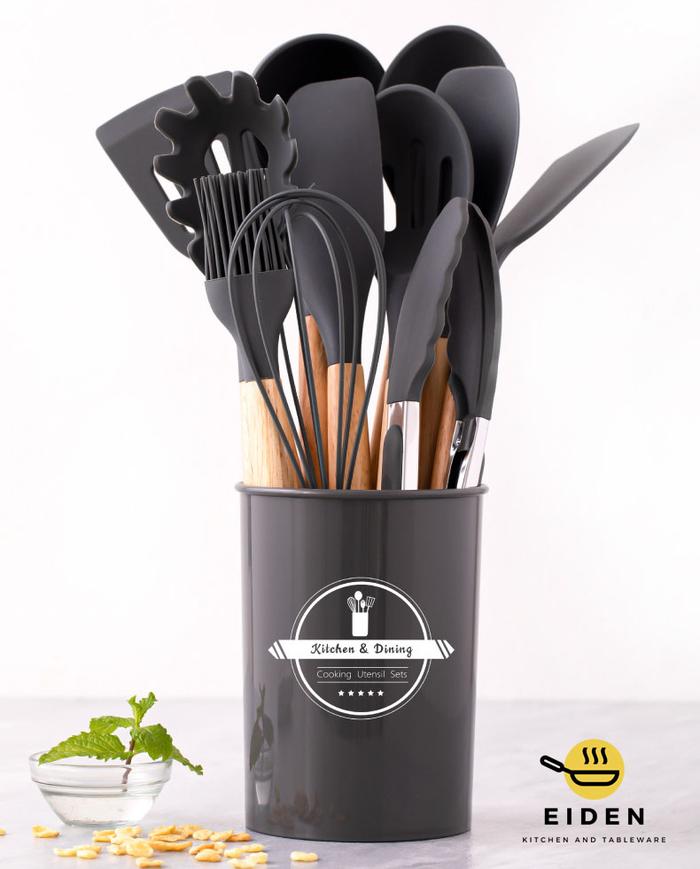Gambar Spatula Silikon Set 12 pcs / Sutil Set / Set Alat Masak - Grey dari Eiden Kitchen & Tableware undefined Tokopedia