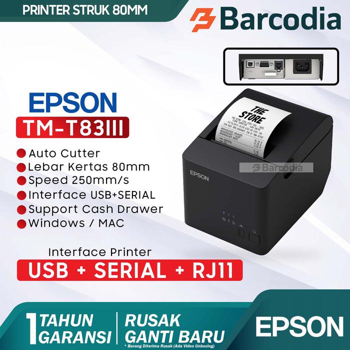Gambar PRINTER EPSON TMT82 USB KERTAS THERMAL 80MM | TM-T82 USB GARANSI - USB / SERIAL dari Barcodia undefined Tokopedia