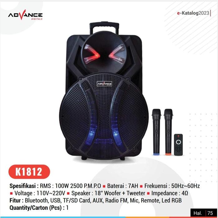 Gambar ADVANCE K1812 K-1812 Speaker Meating Portable Bluetooth 2 mic 18 inch - BLACK dari Kreasindo Online undefined Tokopedia