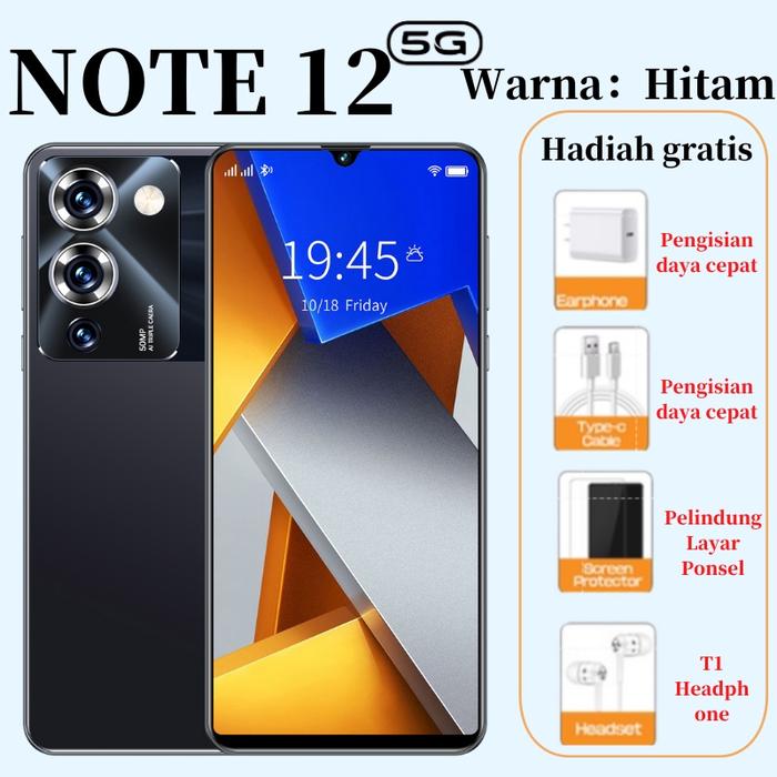 Gambar HP Note 12 Pro Android 12.0 Dual SIM Dual Standby HD Phone 7.5inci - Hitam, 6GB+128GB dari LuckyShop- undefined Tokopedia