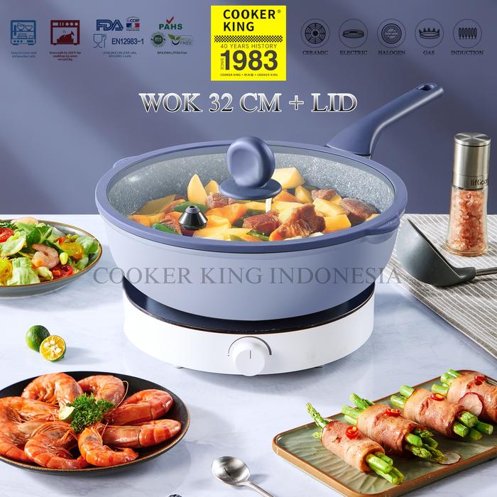 Gambar Cooker King Cookware New Premium Marble Blue Series Panci Anti Lengket - WOK 32CM dari Cooker King ID undefined Tokopedia