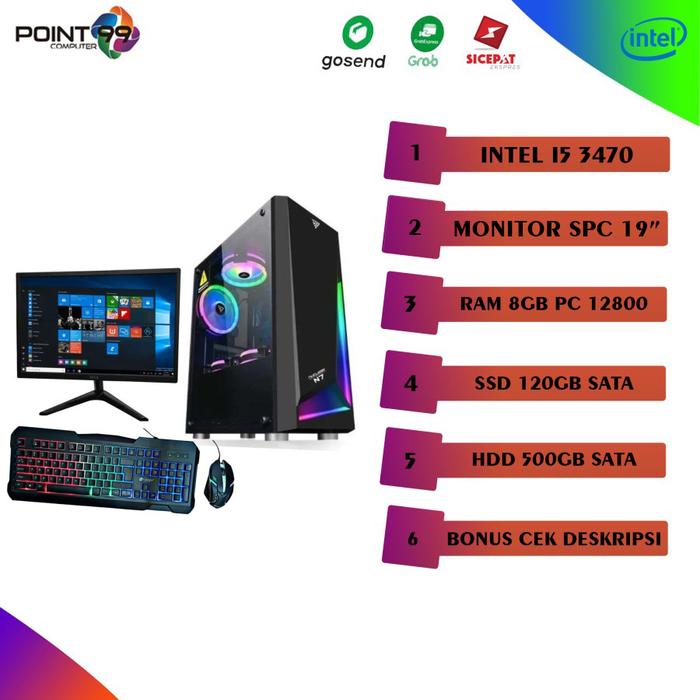 PC RAKITAN CORE I5 RAM 8GB/HDD 500GB BARU CASE N7 FAN 1, SSD 256+HDD 500