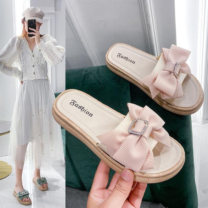 Gambar Sandal Flat Wanita Import Motif Pita Korean Style 58 - Hijau, 39-40 dari Wolfpackfactory undefined Tokopedia