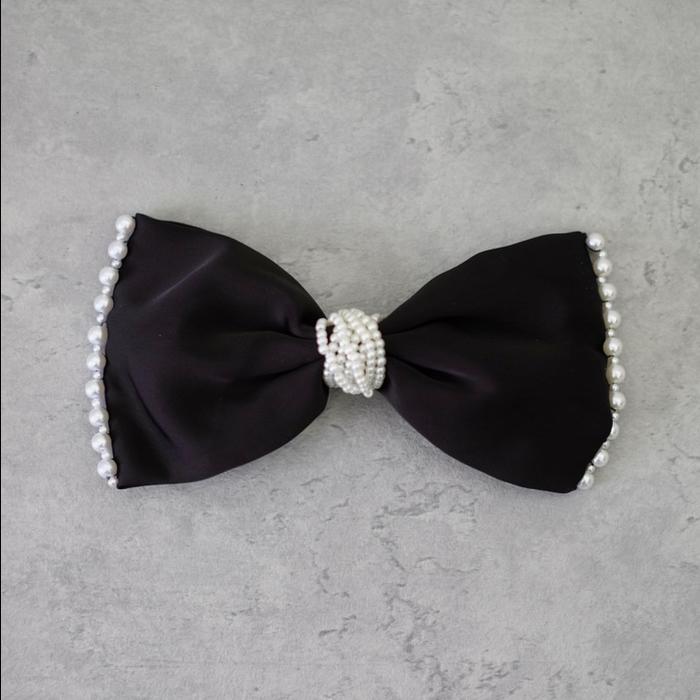 Gambar SABRINA - Fabric Bow Hair Ribbon Pita With Faux Pearl - Black dari Elgra Jewellery ID undefined Tokopedia