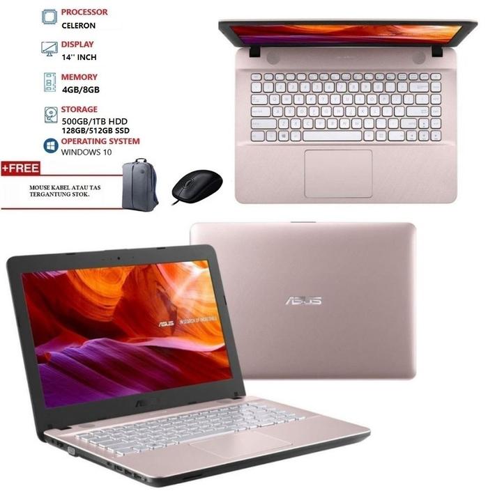 LAPTOP ASUS X441 RAM 8GB/512GB SSD BONUS MOUSE/TAS BERGARANSI CELERON,  8GB/500GB HDD