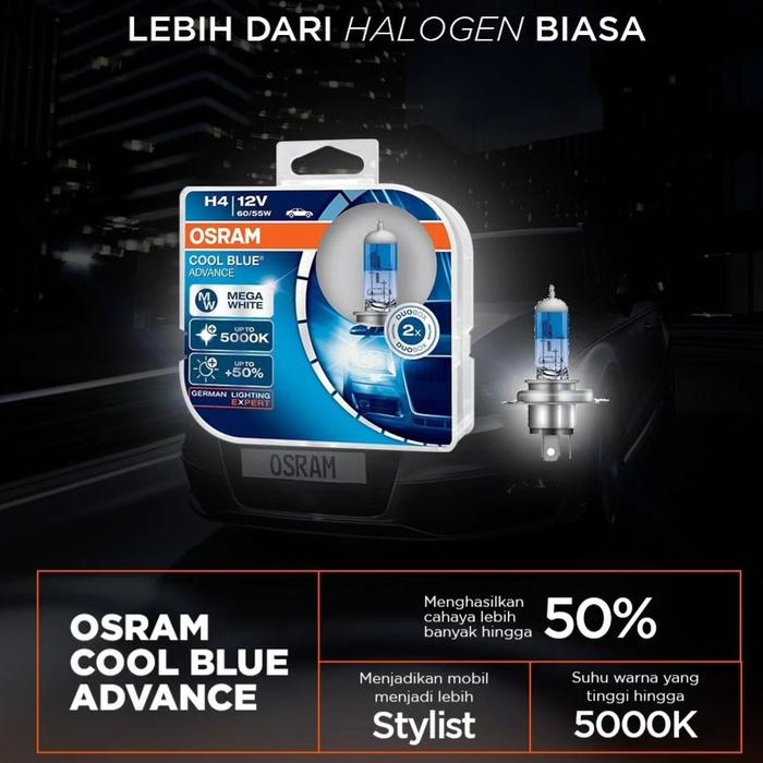 Gambar Bohlam OSRAM H4 Cool Blue Hyper CBH+ Xenon Look 12V 60/55W Original dari Parts Solution undefined Tokopedia